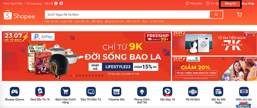 Đăng ký Shopee bước 1