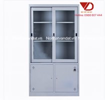Tủ hồ sơ K3 2 kính lùa, 2 cánh sắt mở